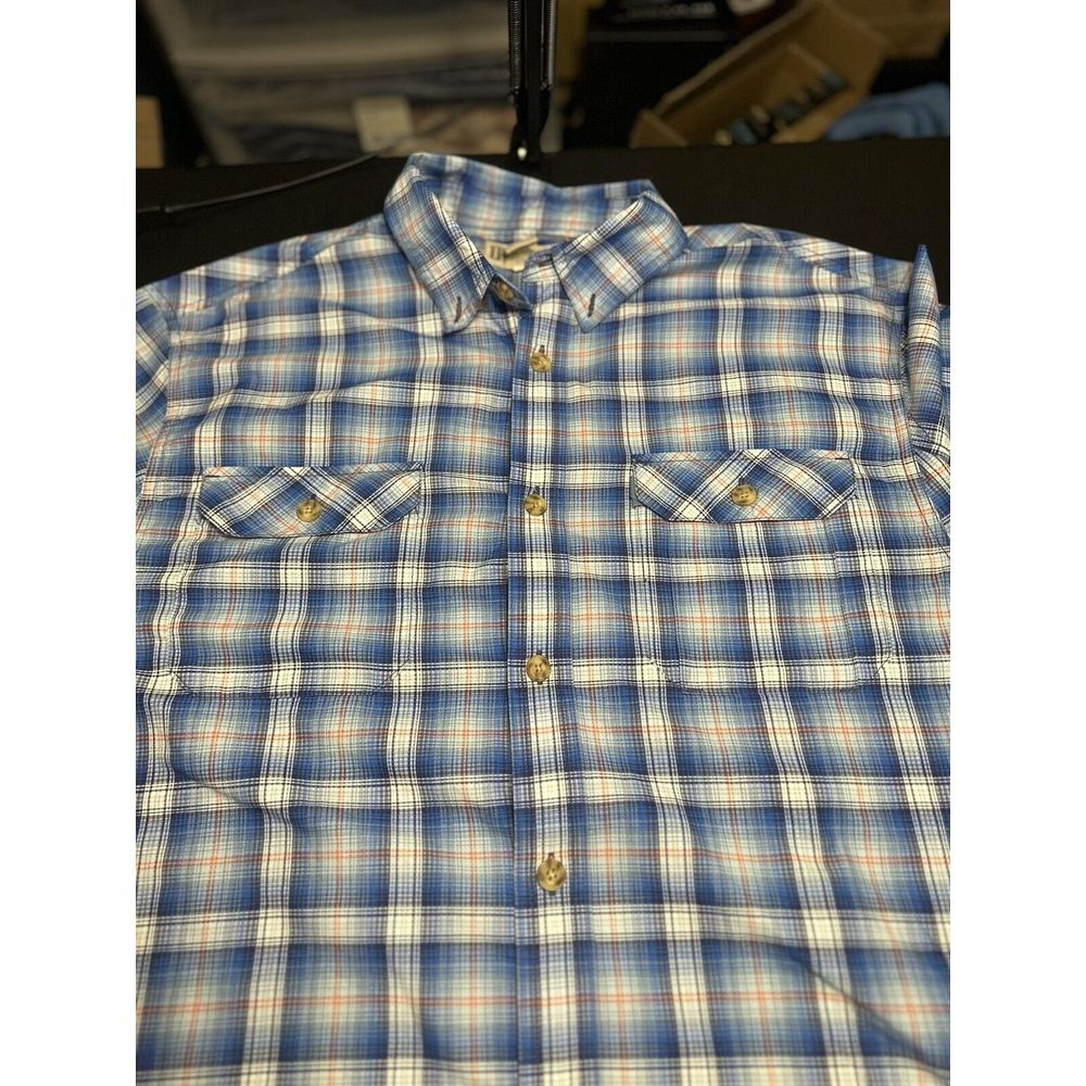 Duluth Trading Co. Blue Plaid XL 100% Polyester‎ Short Sleeve Button Up Shirt